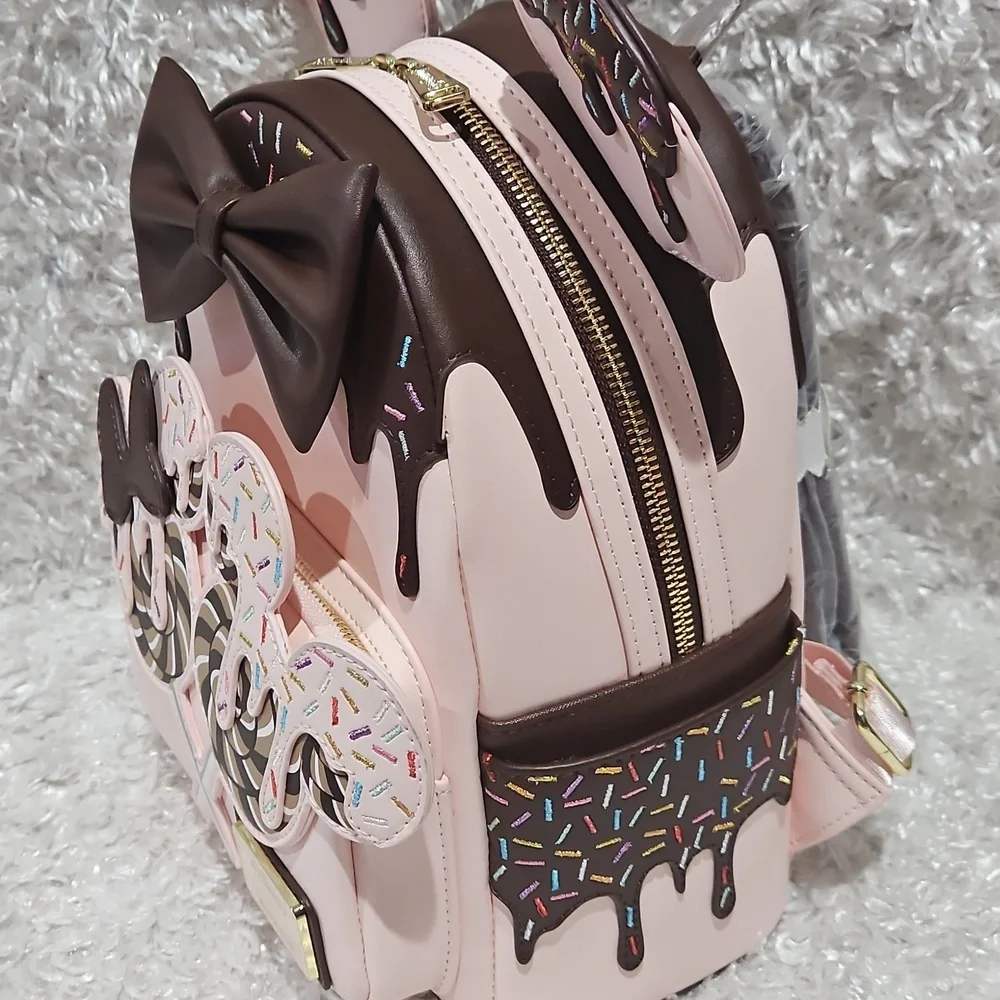 NWT Loungefly Minnie Mouse Chocolate Sprinkle Lolliipop Ears mini backpack - Picture 7 of 12